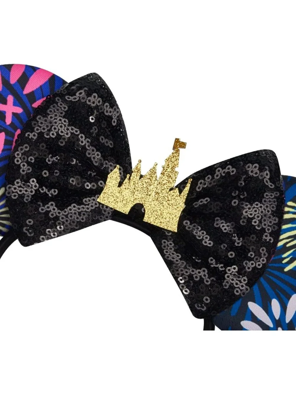 Women Black Gold Sequin Handmade Mickey Mouse Headband 2 Pieces